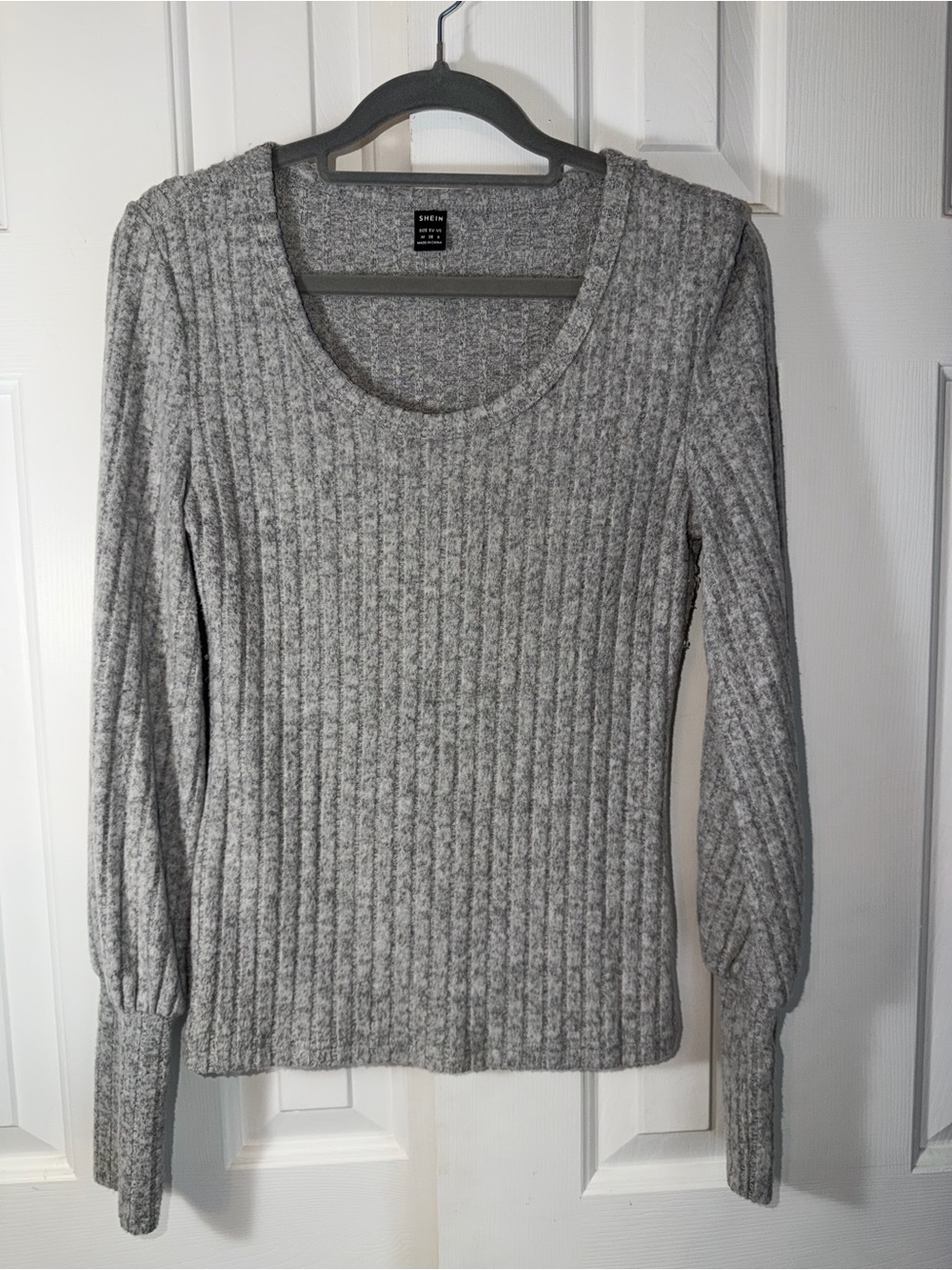 SHEIN Gray Ribbed Long-Sleeve Scoop Neck Sweater